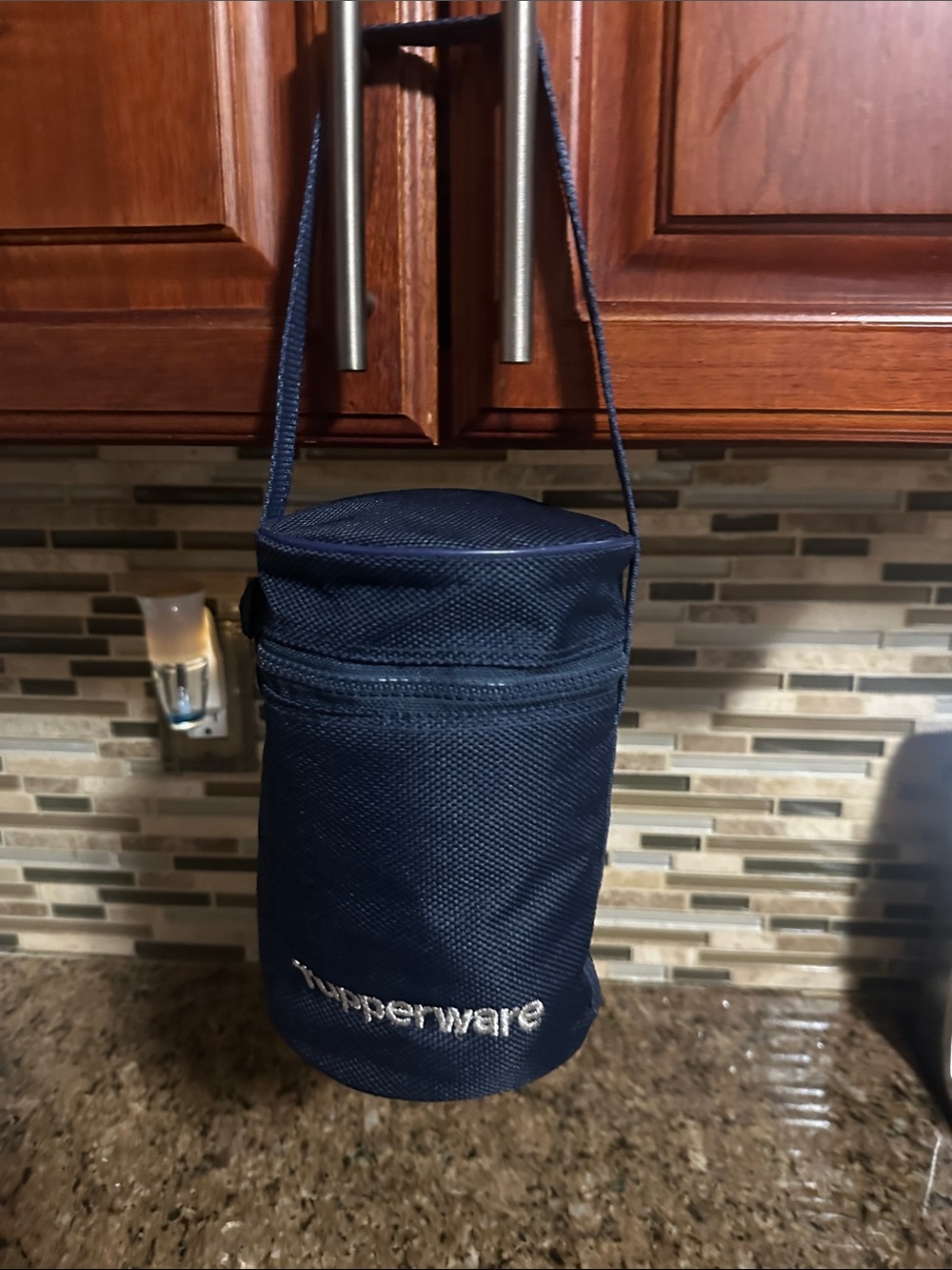Tupperware Navy Lunch Bottle/Round Dish Holder with Shoulder Strap